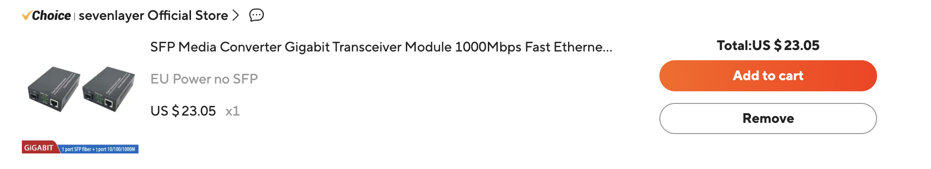 SFP Media Converter — ~$23 on AliExpress