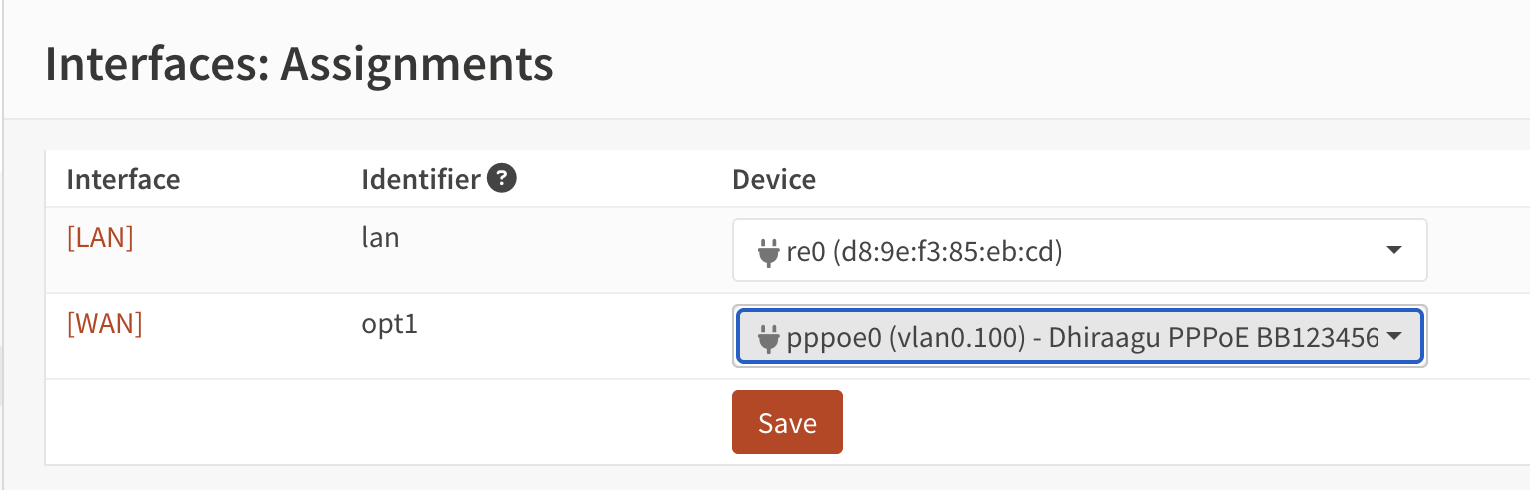 OPNsense interface assignments