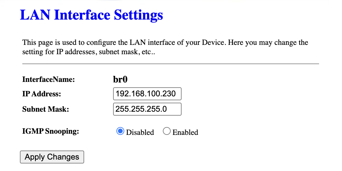 The SFP module's LAN configuration page
