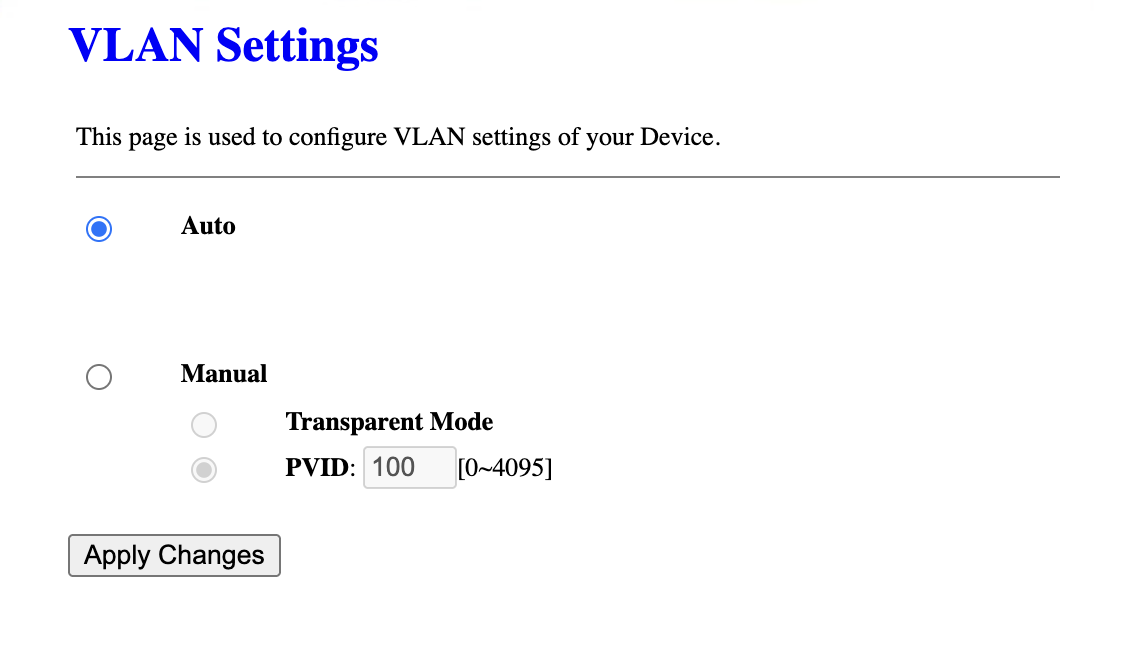 The SFP module's VLAN page